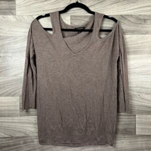 Trouve Sweater Women M Purple 3/4 Sleeve Cold Shoulder V Neck Tight Knit Lounge